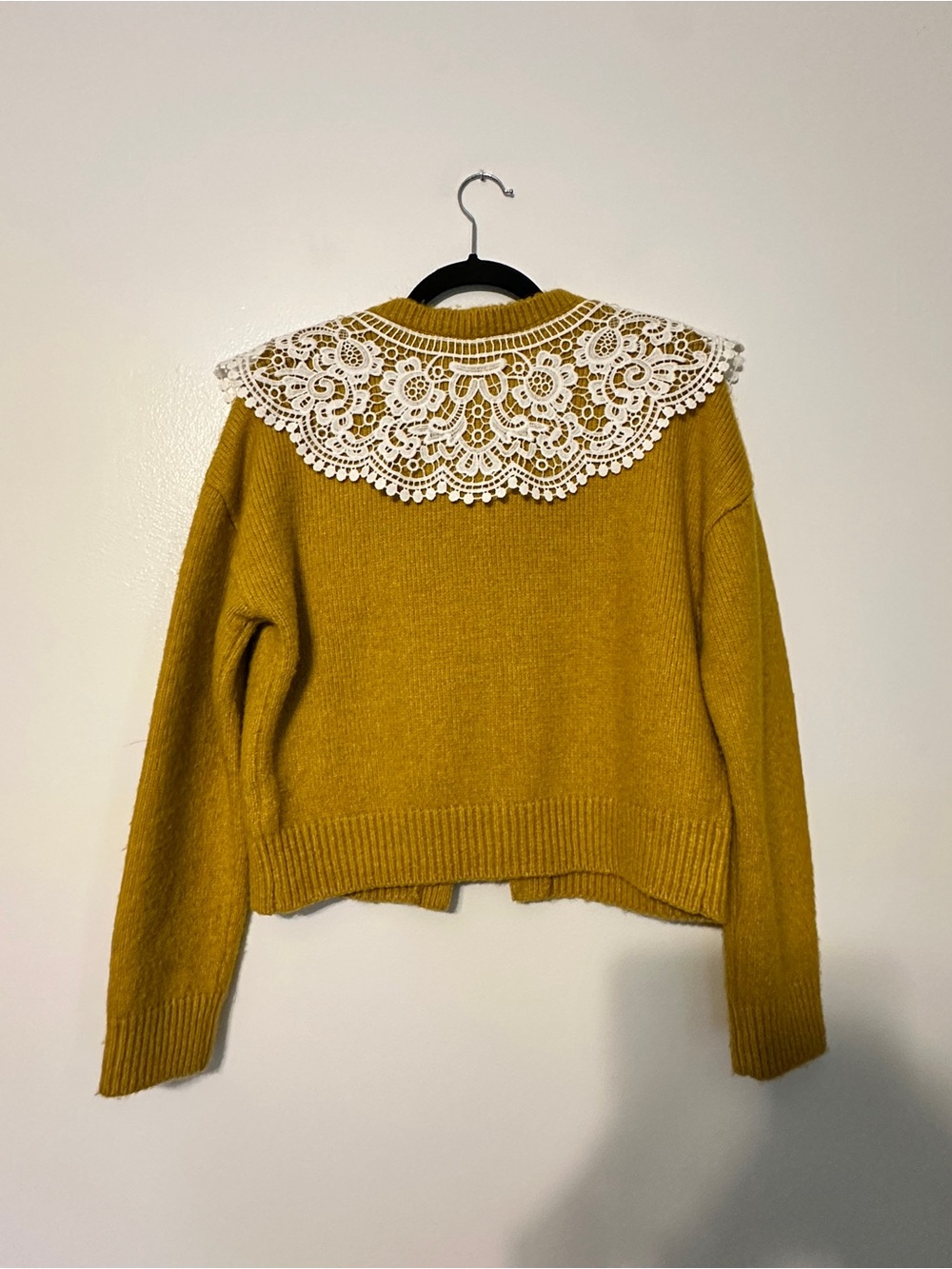 Anthro Maeve Lace Collar Mustard Yellow Granny Cardigan size Small - Picture 5 of 5
